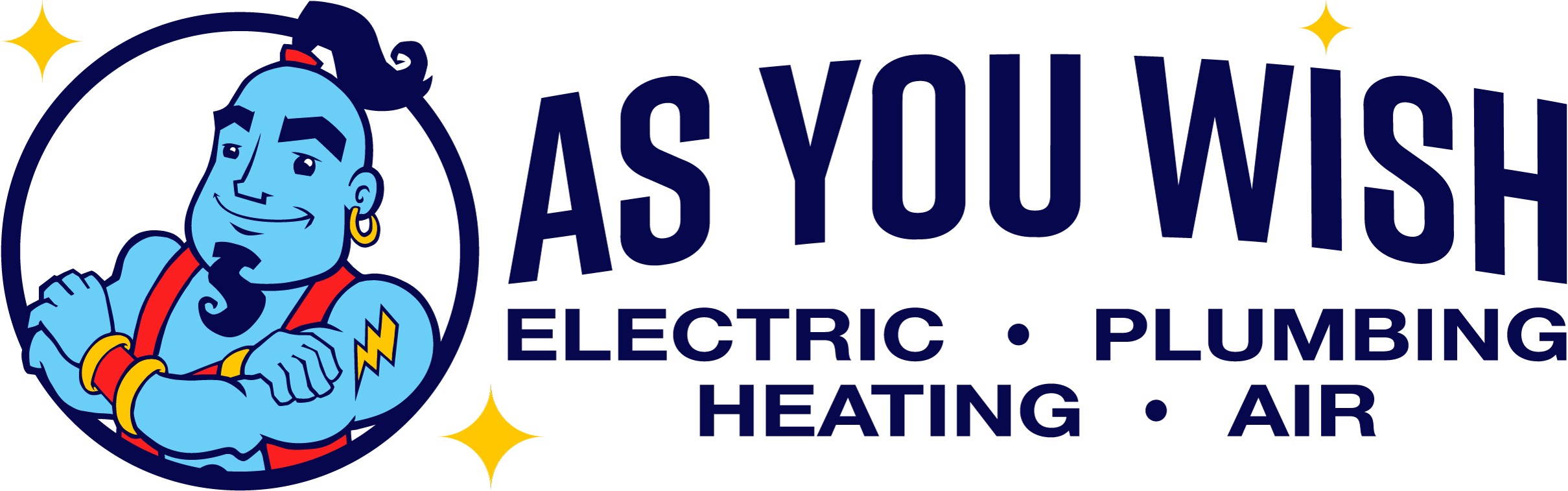 As You Wish Electric, Plumbing, Heating & Air logo with Genie