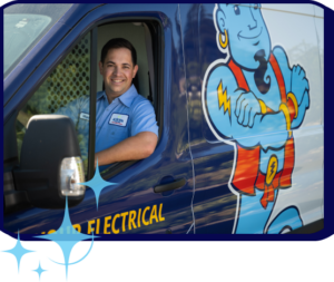 as you wish technician smiling while sitting in the driver's seat of service vehicle 