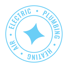Circular blue seal logo with a starburst center and the words ELECTRIC PLUMBING HEATING around the ring.